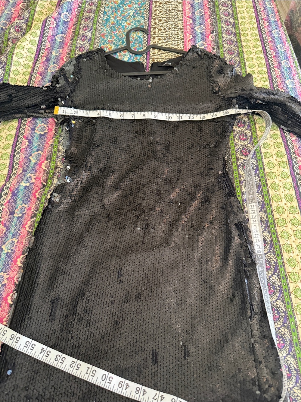 Sequin Long-Sleeve Mini Dress - Black by - Picture 6 of 8